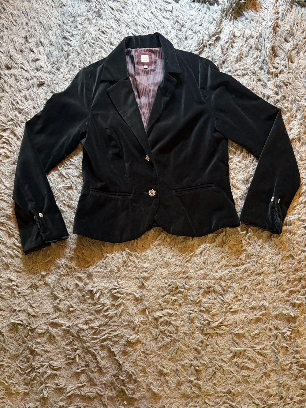 Vintage Y2K black velvet Old Navy lace trim rhinestone button blazer sz L